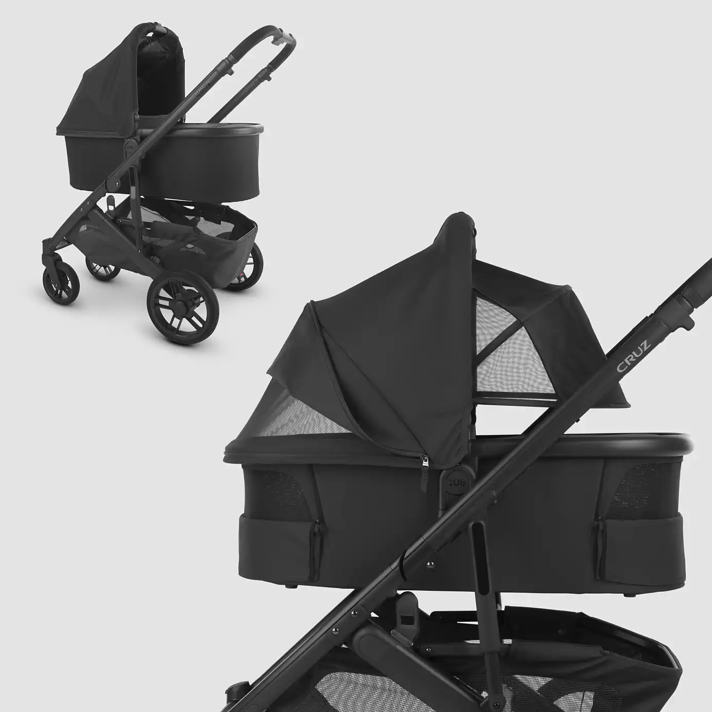 Direct attachment of Bassinet to Cruz stroller for a from birth option