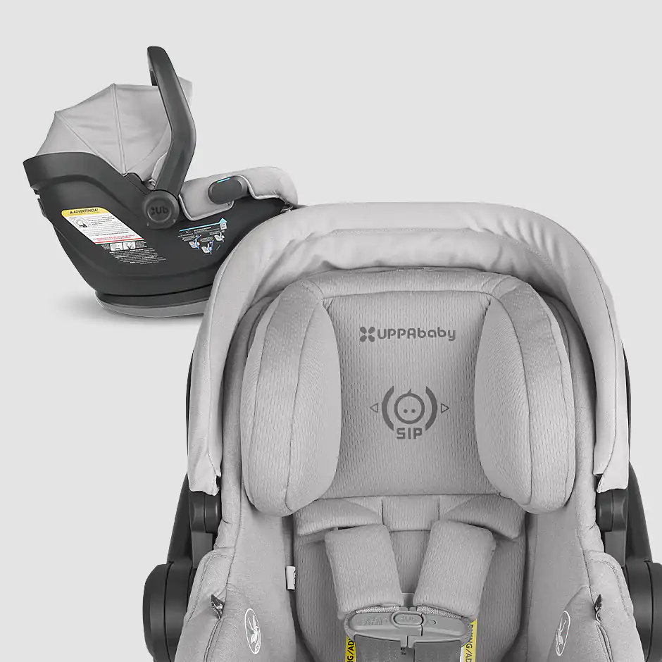The Mesa V2 infant carrier features a large, adjustable headrest for additional Side Impact Protection performance