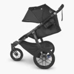The Ridge stroller (Jake) includes an extendable canopy with a mesh window for added breathability and a zipper pocket for storage while running