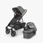 Vista V2 stroller (Greyson - charcoal mélange, carbon frame, saddle leather) with Toddler Seat and Bassinet, both included with the stroller