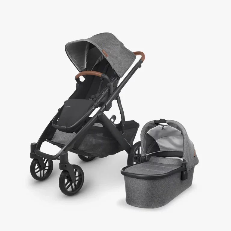 Vista V2 stroller (Greyson - charcoal mélange, carbon frame, saddle leather) with Toddler Seat and Bassinet, both included with the stroller