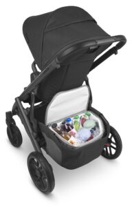 UPPAbaby Bevvy Stroller Cooler in a Vista V2 stroller - Jake | charcoal | carbon frame | black leather.