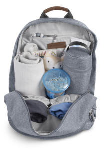 An UPPAbaby Changing Backpack | Gregory | Blue Mélange | Saddle Leather