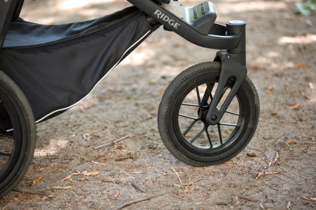 Durable all-terrain tires on the UPPAbaby Ridge Stroller.