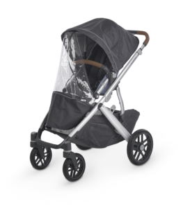 An UPPAbaby Ridge Stroller equipped with the Performance Rain Shield