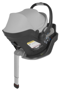 an UPPAbaby Mesa Max Infant Car Seat | Anthony | DualTech™ | White and Grey Chenille. | Extended load leg feature shown.