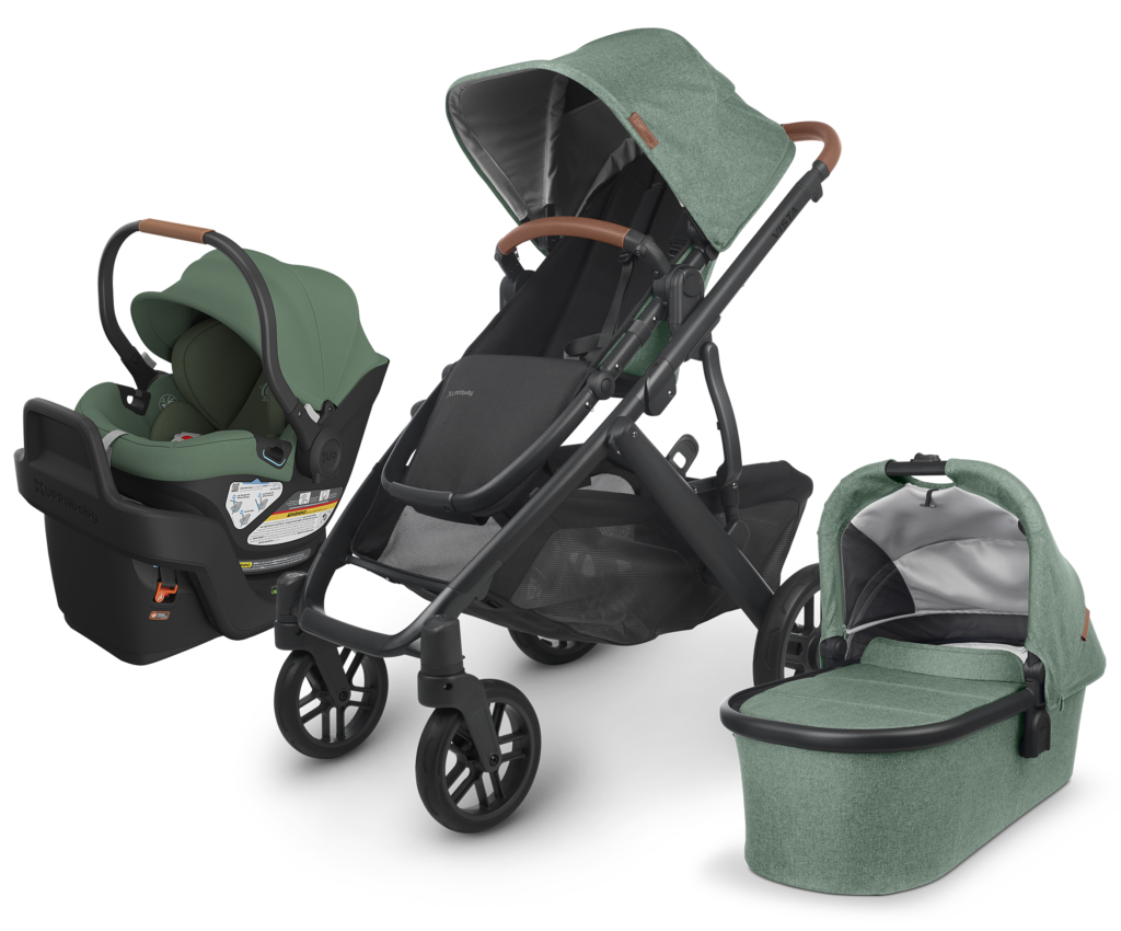 Vista V2 (with included Bassinet) and Aria travel system, in Gwen fashion