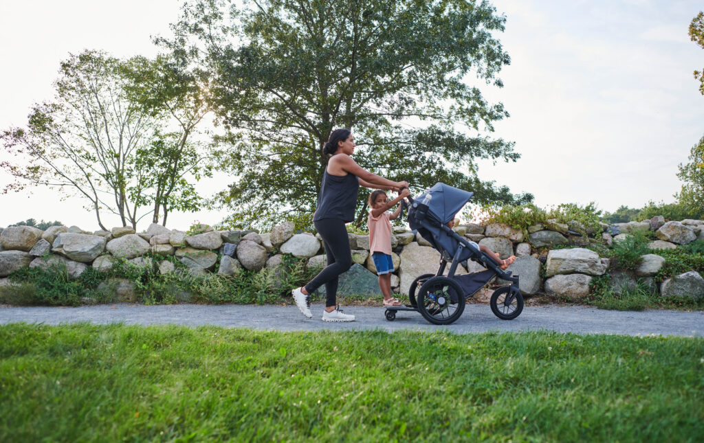 Ridge Jogging stroller equipped with a PiggyBack board, enhancing the running/strolling experience for families with multiple children